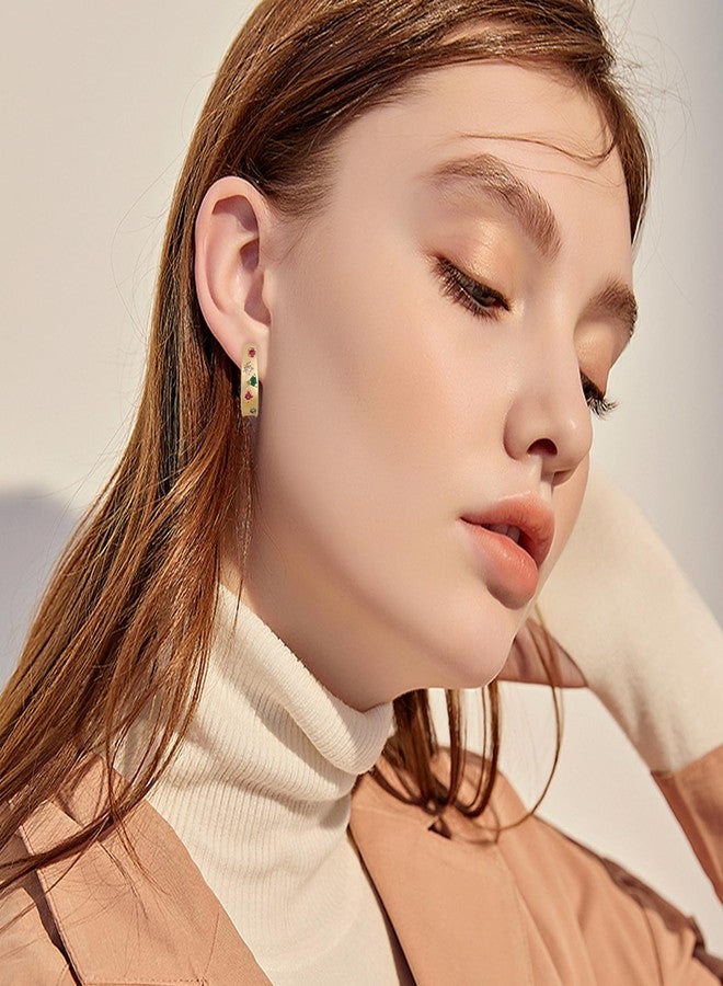 GAOKOXI Chunky Gold Cubic Zirconia Hoop Earrings for Women Trendy,Colorful Gold CZ Statement Earrings,Crystal Geomertic Earrings Christmas Jewelry Party - Image 3